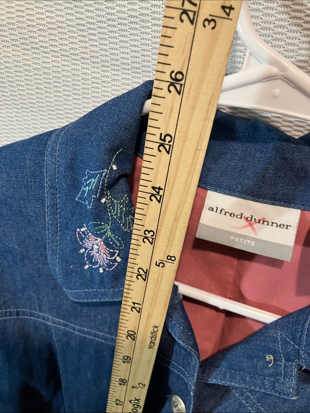 Alfred Dunner Navy Denim Jacket with Pink Floral Embroidery - Picture 7 of 11
